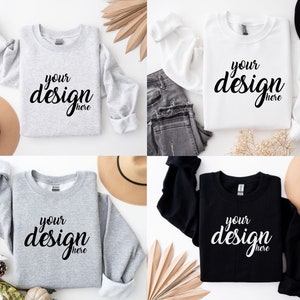 4x Sweater Mockups Gildan 18000 Mockup Autumn Sweatshirt Mockup Ash Sport Grey Fall SVG Mockup JPG Digital Download