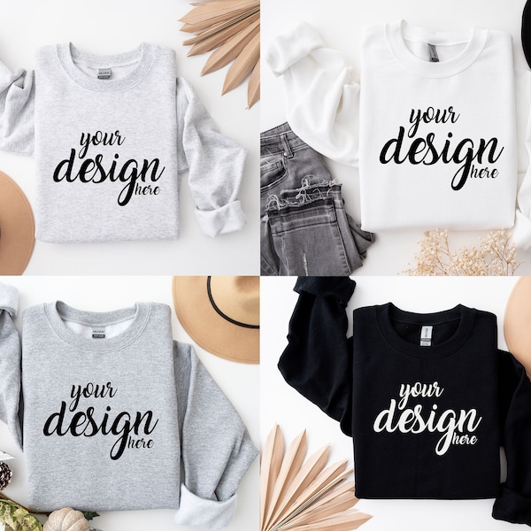 4x Sweater Mockups Gildan 18000 Mockup Autumn Sweatshirt Mockup Ash Sport Grey Fall SVG Mockup JPG Digital Download