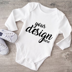 Longsleeve Baby Onesie Mockup Vest Mock-up moderno Mock Up Rustic Styled Stock Photo Babygrow Mockup Sublimation Cricut JPG Digital Download