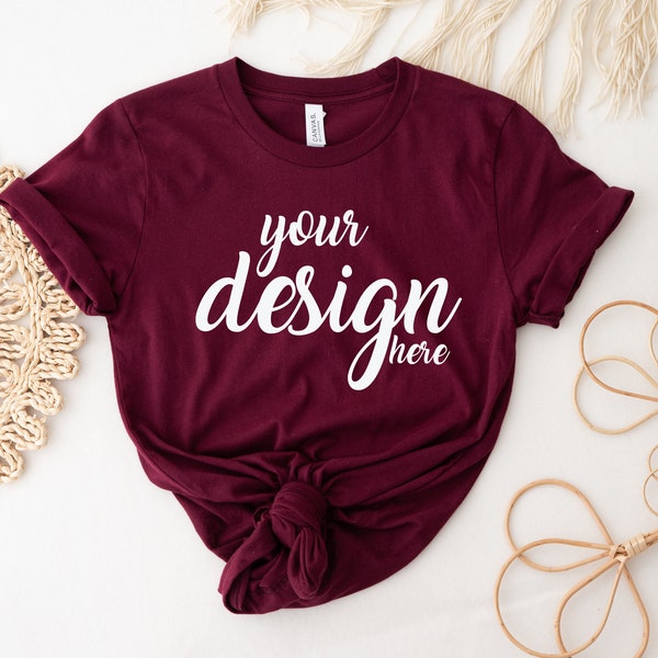 Boho Tshirt Mockup Maroon Bella Canvas Shirt Mockup 3001 Tshirt Mock Up Stock Photo Tee Mockup SVG Mockup Sublimation JPG Digital Download