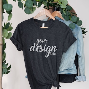 Dark Grey Heather Mockup Bella Canvas Shirt Mockup 3001 Tshirt Mock Up Stock Photo Tee Boho SVG Mockup Sublimation JPG Digital Download