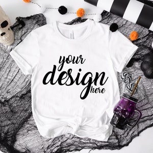 White Bella Canvas Halloween Shirt Mockup Witch Tshirt Mock Up Styled Stock Photo Tee Mockup SVG Mockup Sublimation JPG Digital Download