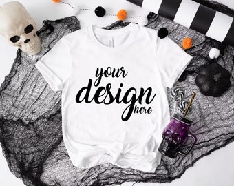 White Bella Canvas Halloween Shirt Mockup Hexe Tshirt Mock Up styled Stock Foto T-Shirt Mockup SVG Mockup Sublimation JPG Digital Download