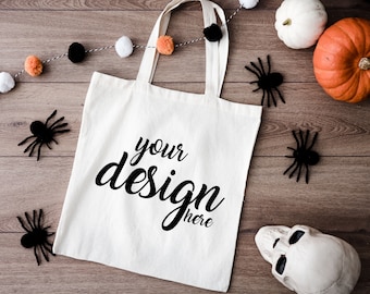 Canvas Halloween Tasche Mockup Süßes oder Saures Tasche Mock Up Styled Stock Photo Shopping Tote Mockup SVG Mockup Sublimation JPG Digital Download