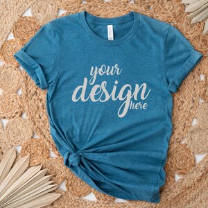 Heather Deep Teal Mockup Bella Canvas Shirt Mockup 3001 Tshirt Mock Up Stock Photo Tee Boho SVG Mockup Sublimation JPG Digital Download