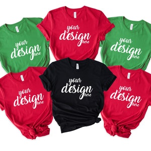 Christmas Bridal Party Black Bella Canvas Shirt Mockup Hen Party Family Group Red Tshirt Mock Up Reindeer Tee Mockup SVG JPG Download