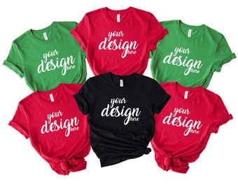 Christmas Bridal Party Black Bella Canvas Shirt Mockup Hen Party Family Group Red Tshirt Mock Up Reindeer Tee Mockup SVG JPG Download