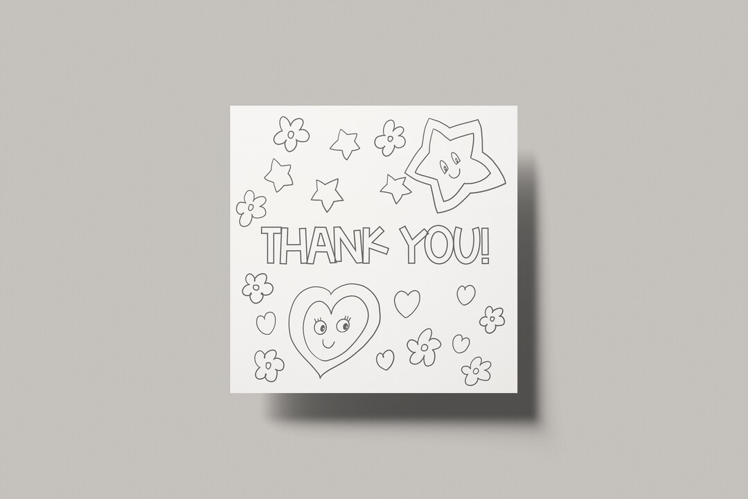Thank You Card/ Printable Kids Coloring Note Card/ DIY Gift Card Holder ...