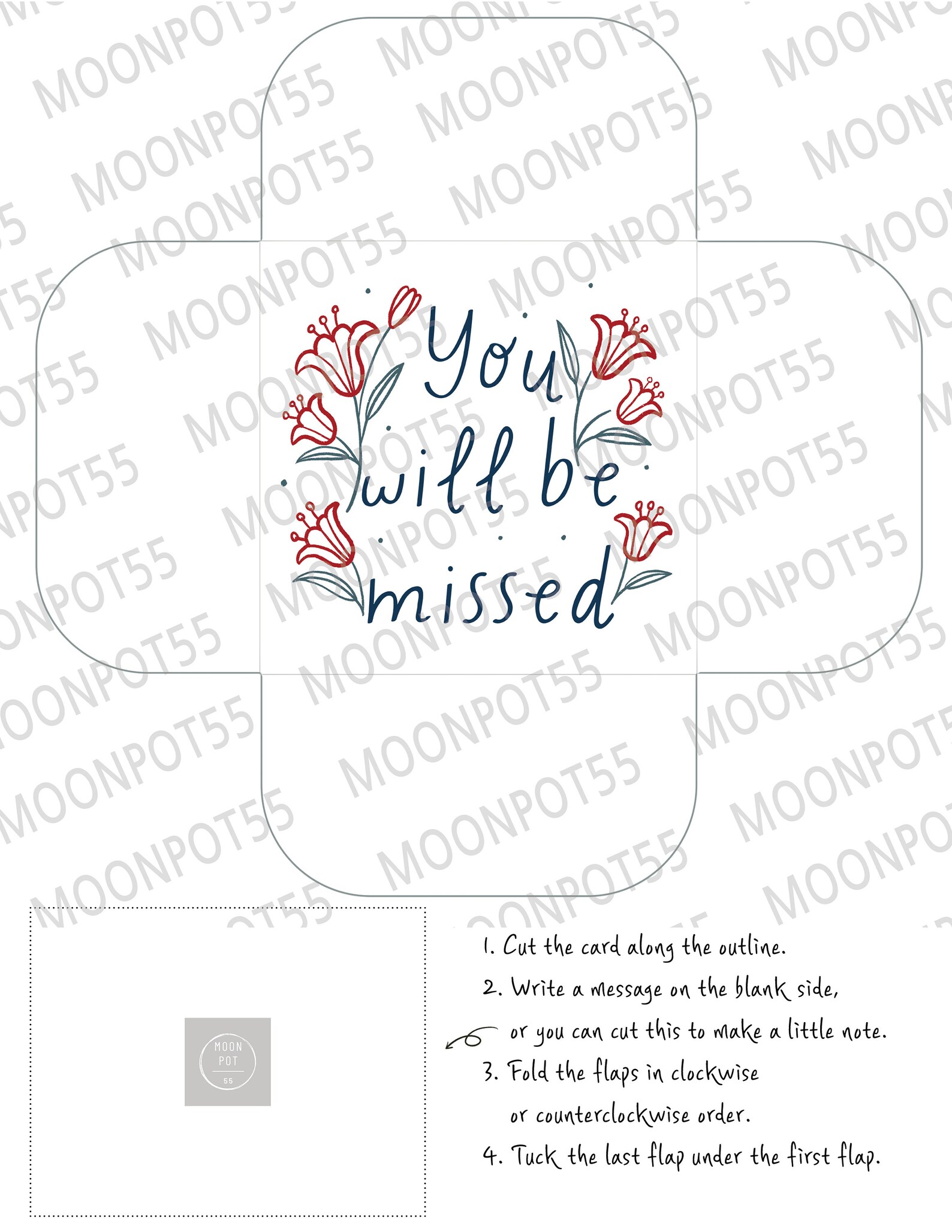 You Will Be Missed Printable Card/ DIY Gift Card Holder/ Simple