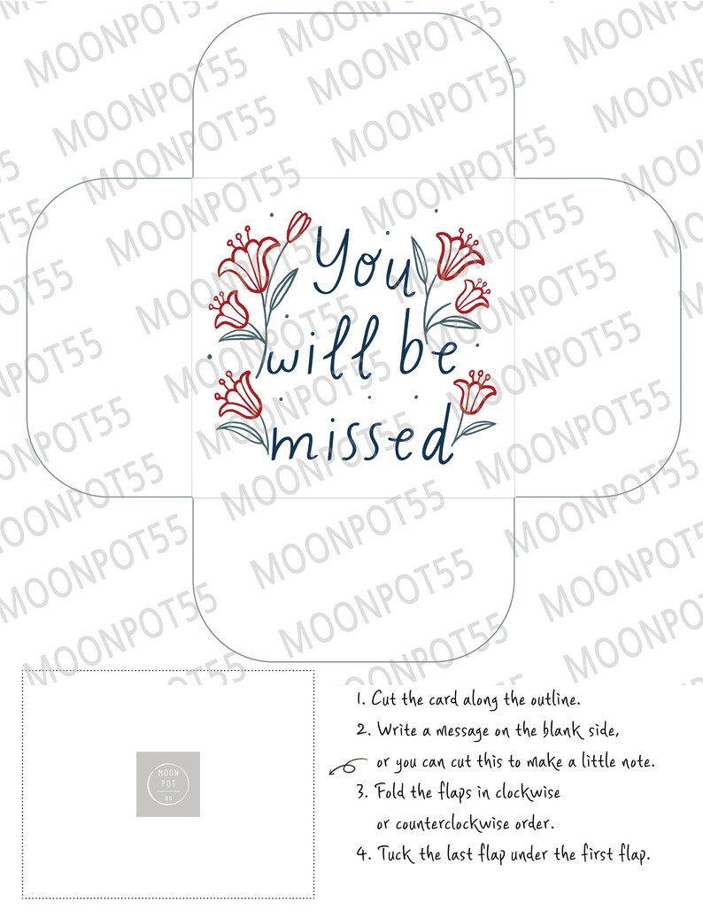 You Will Be Missed Printable Card/ DIY Gift Card Holder/ Simple ...