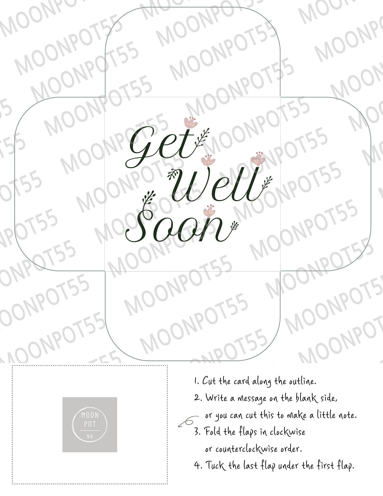 Get Well Soon Printable Note Card/ DIY Gift Card Holder/ Simple ...