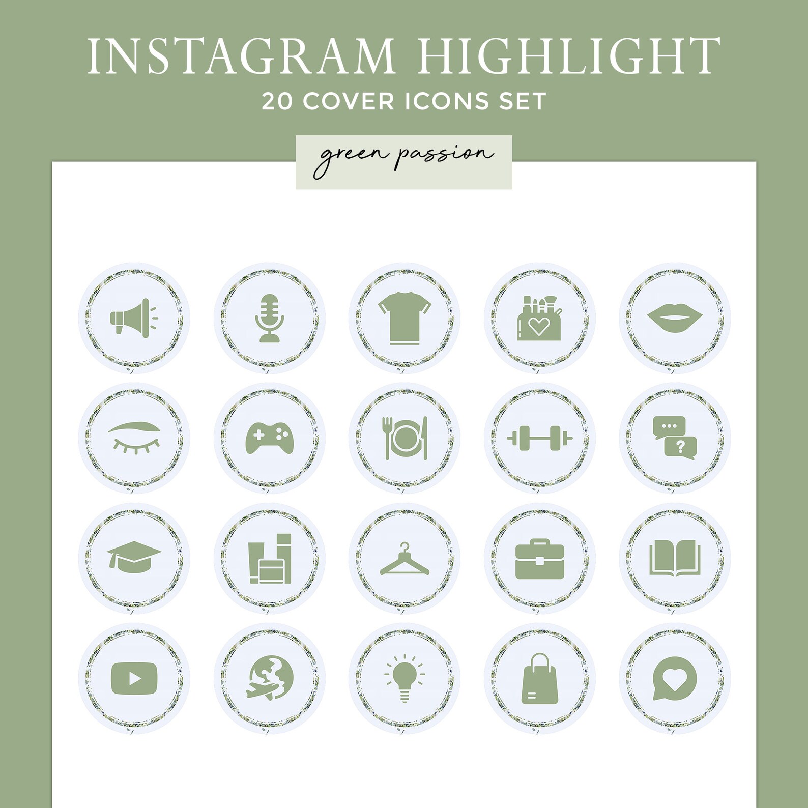 Set of 20 Green Color Themed Instagram Highlights Cover Icons - Etsy