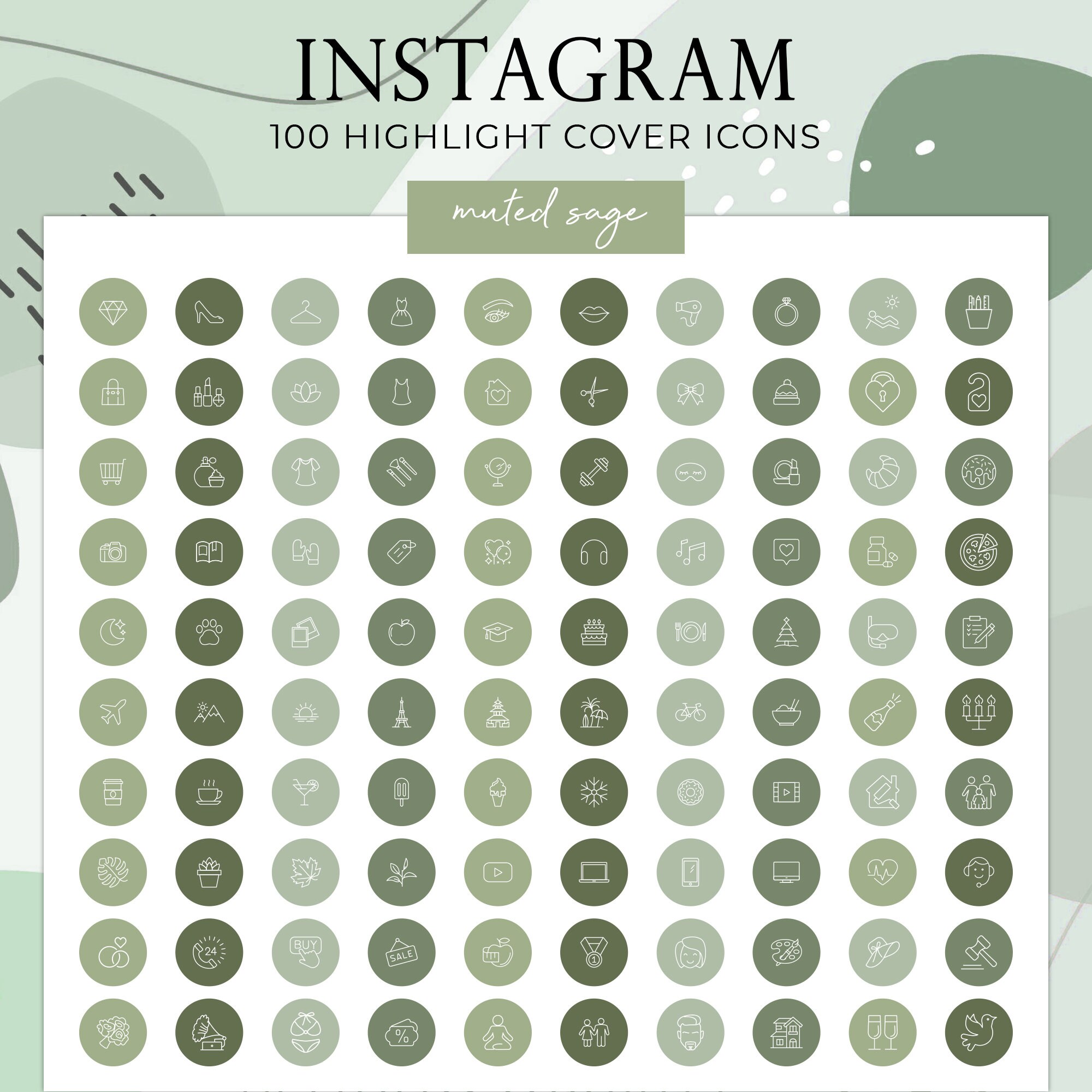 Set of 100 Muted Sage Themed Instagram Highlights Cover Icons | Etsy