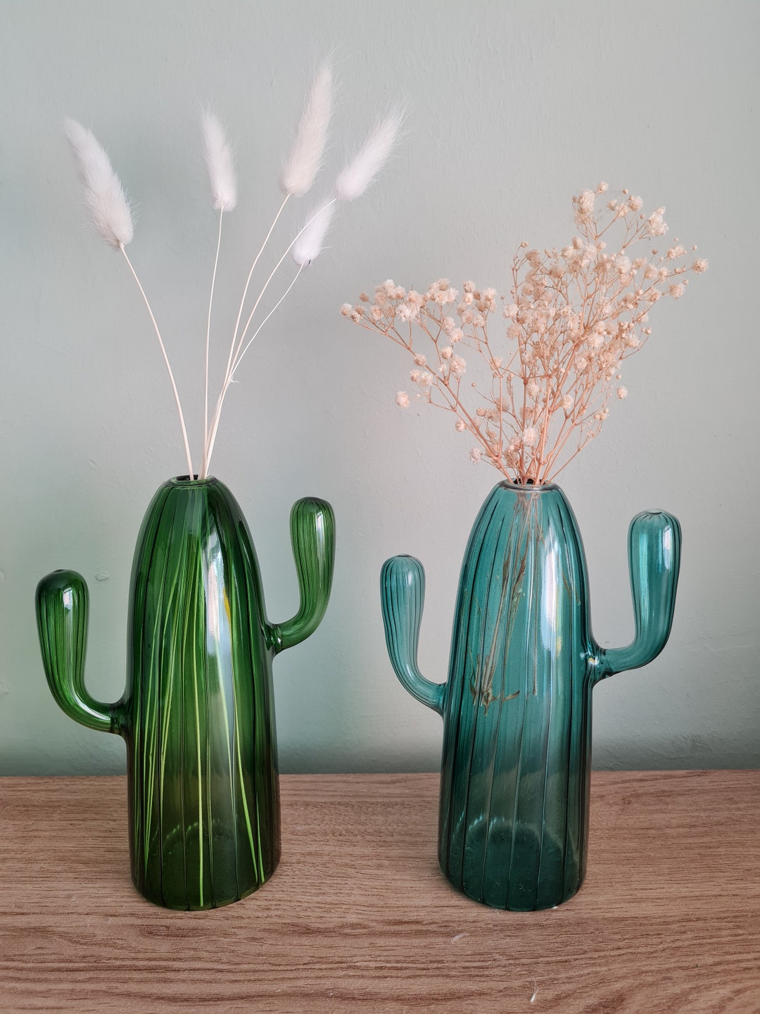 Glass Cactus Vase Funky Home Decor Blue Glass Green Glass Etsy UK