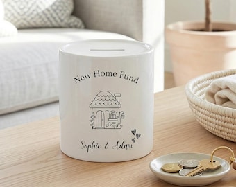 Cofrinho personalizado para casa nova, em cerâmica, para presente de boas-vindas.