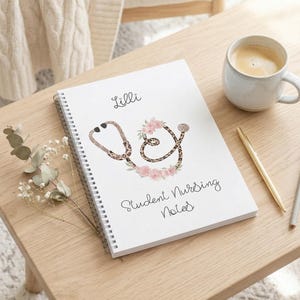 Personalised Leopard Stethoscope Nurse Notebook, Floral Student Nursing A5 Journal