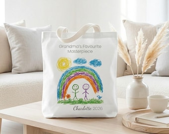 Sacola personalizada com desenho infantil, lembrança personalizada com esboços de crianças, sacola de compras resistente em poliéster branco, Reino Unido