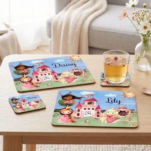 Personalised Princess Meal Set, Custom Girls Enamel Cup, Bespoke Royal Table Mat