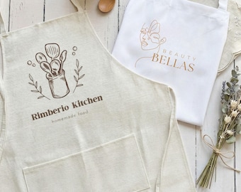 Delantal con logotipo personalizado para negocios, uniforme personalizado para salones de belleza y cafeterías.