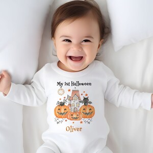 Personalised Baby Vest 1st Halloween Printed Halloween baby Vest and Bib Set Baby 1st Halloween 1st Halloween Baby Vest