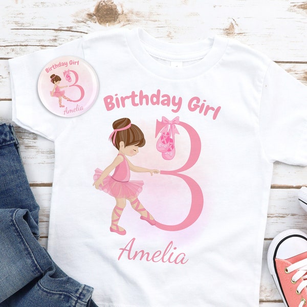 Girls Personalised Ballerina Printed Birthday T-shirt Add Your own Name Ballerina Girl Gift Idea