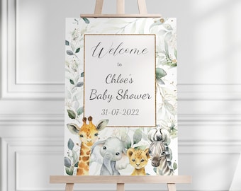 Personalised SAFARI Baby Shower Welcome Sign, Safari Baby Shower Sign  Gender Neutral Baby Shower, Baby Shower Sign, Jungle Safari Sign