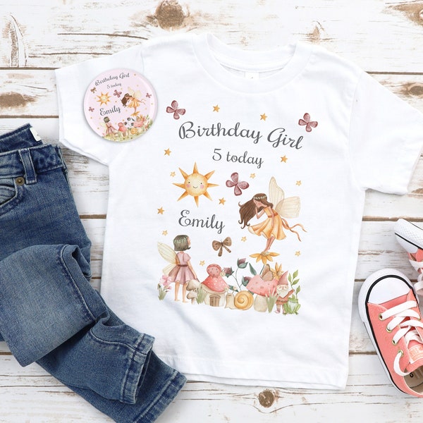 Girls Fairy Printed Personalised  Birthday T-shirt Add Your own Name and Number Birthday Gift Idea