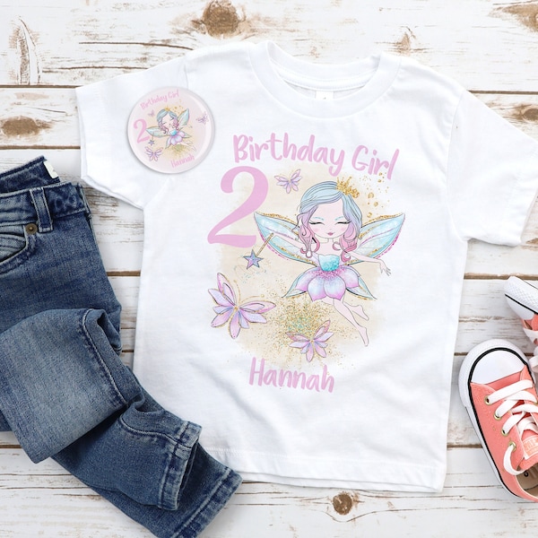 Girls Personalised Cute Fairy Girl Birthday T-shirt Party t-shirt Add Your Name And Number Birthday Gift