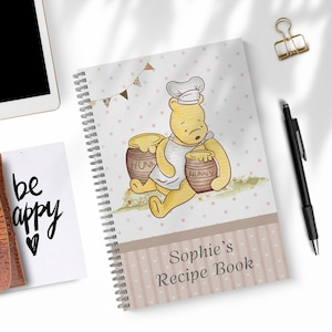 Libro de recetas personalizado con osito Pooh para niños, diario de recetas, libro de recetas personalizado, libro de recetas personalizado con osito Pooh, cuaderno personalizado