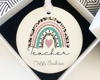 Personalised Ceramic Ornaments Rainbow Teacher Gift, Teacher Keepsake Decoration, Thanks for Teacher Gift , Personalised Teacher Gift