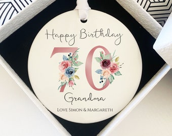 Personalised Age Name Floral ceramic ornaments 18th 40th 50th 60th 70th 80th Girls/Mum/Nan/Grandma birthday gift