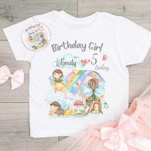 Girls Personalised Cute Fairy Girl Birthday T-shirt Party t-shirt Add Your Name And Number Birthday Gift