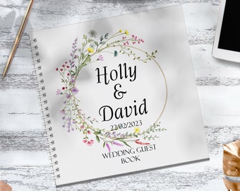 Personalised Wedding Guest Book, Photo Album, Memory Book, Personalised Floral Wreath Wedding Guest Book