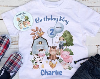 Kids Farm Animals Printed Personalised  Birthday T-shirt Add Your own Name and Number Birthday Gift Idea Farm T-shirt