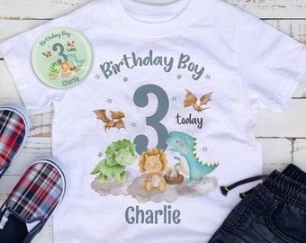 Kids Dinosaur Printed Personalised  Birthday T-shirt Add Your own Name and Number Birthday Gift Idea Dino T-shirt, Dinosaur Gift