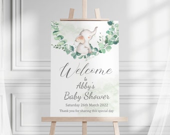 Personalised Eucalyptus Baby Shower Welcome Sign, Elephant Baby Shower Sign  Gender Neutral Baby Shower, Baby Shower Sign, Elephant Sign