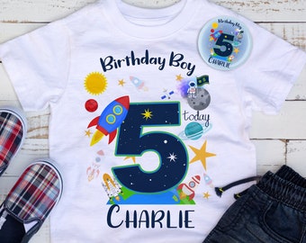 Kids Space Rocket Personalised  Birthday T-shirt Add Your own Name and Number Birthday Gift Christmas Gift