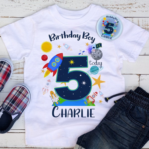 Kids Space Rocket Personalised  Birthday T-shirt Add Your own Name and Number Birthday Gift Christmas Gift