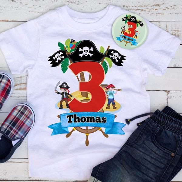 Kids Pirate Personalised Birthday T-shirt Add Your own Name and Number Birthday Gift Christmas Gift