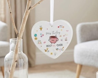 Enfeite personalizado para professora de jardim de infância, coração de cerâmica como presente de agradecimento.