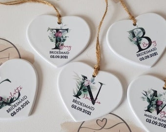 Personalised Floral Bridal Party Gift Initial Keepsake  Bauble Heart Ornament Keepsake Decoration Wall Hanging  Ornament Bridesmaid gift