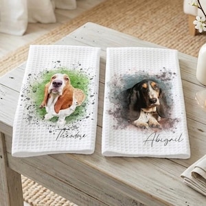 Personalised Pet Portrait Tea Towel, Custom Dog Kitchen Cloth, Christmas Birthday Gift