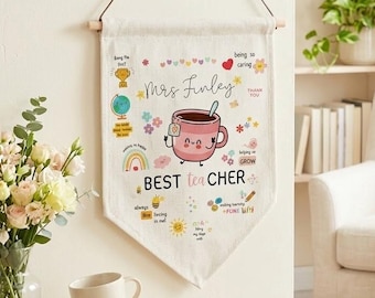 Presente personalizado de agradecimento para professores de educação infantil, bandeirinha de linho para sala de aula.