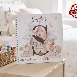 Personalised Princess Unicorn Sketchbook, Kids Drawing Book, Custom Name Gift for Girls