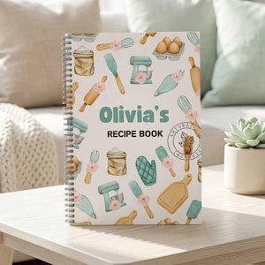 Teal Baking Icons Recipe Book, Personalised Soft Cover Journal