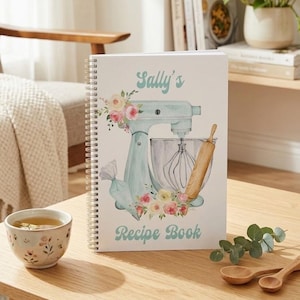 Teal Floral Stand Mixer Recipe Book, Personalised Baking Journal