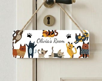 Personalised Cats Door Sign, Custom Kitten Name Plaque, Girls Bedroom Wall Decor
