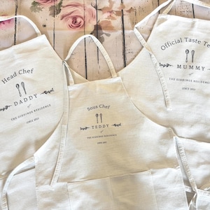 Personalised Family Apron, Mum Daughter Baking Gift, Head Chef Sous Chef
