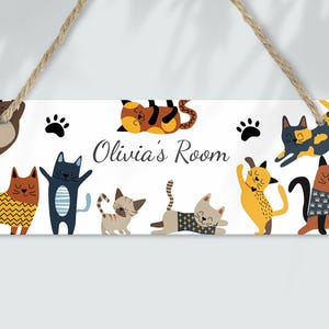 Personalised Adorable Cats Door Sign Kids Bedroom Sign Nursery Kids Room Name plate  Birthday Gift Hanging  Name Sign Door Hanger