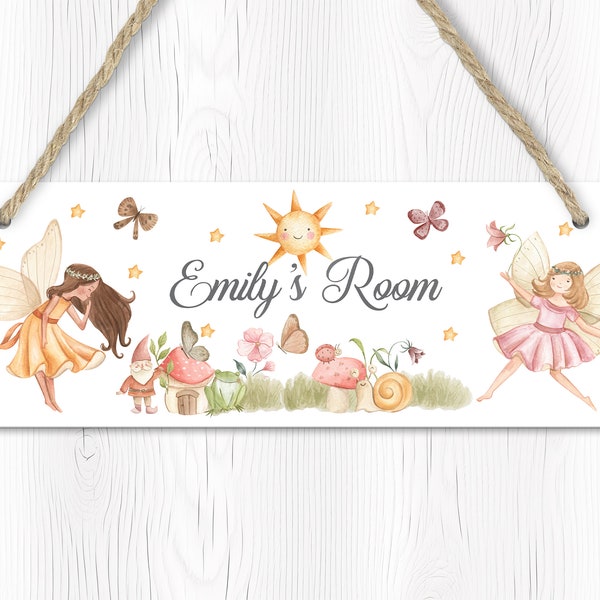 Personalised Fairy Themed Door Sign Kids Bedroom Sign Nursery Kids Room Name plate  Birthday Gift Hanging Plaque Name Sign Door Hanger